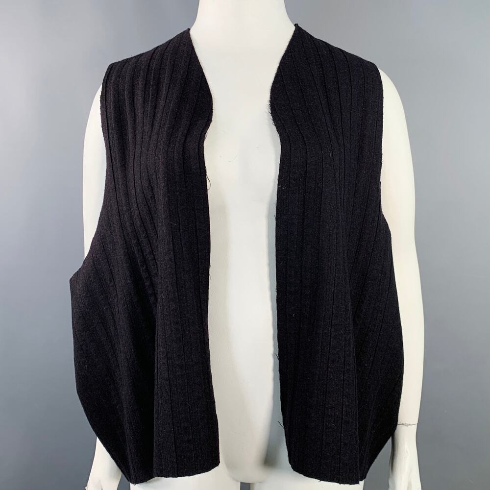 ESKANDAR Size L Brown Purple Wool Cashmere Ribbed Open Front Vest